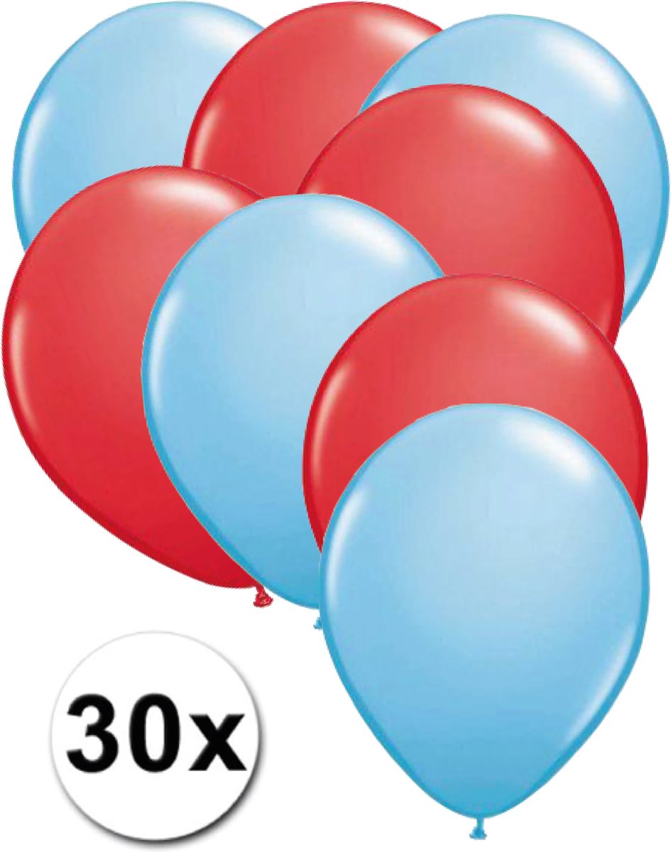 Ballonnen Licht blauw & Rood 30 stuks 27 cm